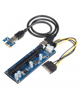 006C 6Pin PCIe PCI 1x to 16x Express Riser Card USB 3 0 4 Capacitance Mining 60CM